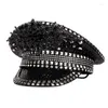 Bérets Sparkling Captain Hat Heavy Crystal Paillettes Rivets pour Bachelorette Party Mariée Acteur Actrice