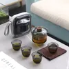 Set di articoli da tè 230ML Vetro al silicio ad alto contenuto di boro Gaiwan Copri tazza Isolamento termico in legno Ciotola da tè cinese Zuppiera Set da viaggio