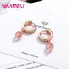 Boucles d'oreilles à clous en argent Sterling S925, cadeau de saint-valentin, zircone cubique, pierre de fraise rose, pendentif pour femmes et filles, Huggie goutte