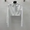 White Cropped Women Blouse Shirts Long Sleeve White Tops Summer Spring Elastic Waist Shirts