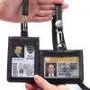 Formell Aviati Crew Reporter Police Agent ID Badge Busin Arbetskorthållare med Neck Lanyard äkta läder -ID -kortinnehavare T3E9#