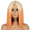 Perucas werd curto bobo peruca sintética para mulheres ouro laranja reta ombre resistente ao calor lolita cosplay festa cabelo
