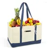 Shopping Bags Reusable Grocery Collapsible Boxes Large Storage Bins Tote Bag Beige And Blue