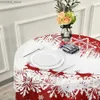 Nappe de table Arbre de Noël Renne Traîneau Nappe Flocons de neige d'hiver Noël Santa Table ronde Couverture Tissus Lavable Polyester Table Décor Y240401