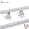 Boucles d'oreilles Bamoer paresseux ongles boucles d'oreilles en argent 925 en argent Sterling mignon Animal coeur opale boucle d'oreille cadeau pour fille fête bijoux BSE483