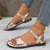 Sandalias Mujer Verano Planos Zapatos De Lujo Mujer Moda Shinny Bright Glitter Ladies Flats Sandalias Planas