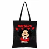 mafalda anime carto komiska damer svarta handväskor duk tygväska butik reser kvinnor återanvändbara axelväskor bolsas de tela y4dx#