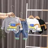 Весенне-осенние комплекты детской одежды для маленьких мальчиков, спортивные костюмы для малышей, футболка с длинными рукавами и рисунком тигра, джинсы, хлопковые костюмы 240323