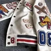 Mehrbuchstaben-Stickerei, weiße Baseballuniform, Herren-Baseballuniform im explosiven Stil, Retro-Lederjacke, Schwerindustriemantel 240321