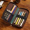 Cowhide With Pencil Slots Students Pouch Leather Case Pen For Retro Bag Zipper Men Capacity Large School