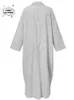 Kleid für Damen in Übergröße, modisches Streifen-Einreiher-Hemd, lockerer, lässiger Stil, elegantes langes Kleid aus Baumwolle und Hanf für Damen 240322