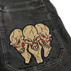 Y2K Jeans per donna Harajuku Retro Skull Graphic Baggy Jeans Pantaloni neri Punk Rock Hip Hop Gothic Pantaloni a gamba larga Streetwear 240322