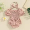 Rompers Infant Baby Girl Summer Outfits Short Puff Sleeve Floral Print Romper With Headband Born Bodysuit