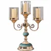 Ljusstake 3headed Luxury Ceramic Metal Glass Candlestick European Retro American Romantic Candlelight Dinner Table Dekorativa ornament