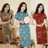 Festklänningar 2024 Kvinnor Silk Qipao klänning kinesisk traditionell vår sommar cheongsam lady korta ärmar aftonklänning Asien storlek