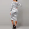 Abiti casual MISSJOY Donna Polka Dot Africano Sexy V profondo Taglio basso Abito aderente Bianco Nero Stampa Retro Ufficio Slim Vestido De Res