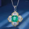 Collana orecchini set stile fiore rosa zircone cubico imitazione verde smeraldo pendente anello regolabile gioielli