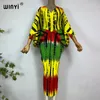 Lässige Kleider WINYI Plissee Damen Kleid Farbe Bohemian Print V-Ausschnitt Langarm Lose Wadenkaftan Stil 2024 Strandkaftan