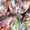 Podstawowe sukienki swobodne 2024 Bohemian Floral Szyfonowe sukienki letnie dla kobiet stojak na pas startowy Pas Lantern Sleeve Beach Holiday Long Vestidos Boho szatę