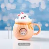 Muggar Creative Ceramic Cup with Spoon Cover Girl Mug Par Cute Cartoon Breakfast Milk Cups Coffee Tea