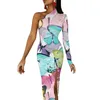 Casual Dresses Abstract Butterfly Bodycon Dress Summer Fantasy Fractal Art Pretty High Slit Long Female One Shoulder Aesthetic