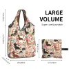 kawaii Print Dachshund Floral Dog Patterns Tote Shop Bags Portable Shoulder Shopper Badger Sausage Handbag t1nm#