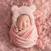 Battaniye 3pcs/set doğumlu bebek pografi örtü örgü bebek erkek kızlar po prop sahte kürk şapka güçlü streç battaniye ayı bebek