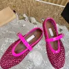 Designer Sandals Women Shoes Ballerina Flat Ballet Summer Slides Sandals Hollowed Out Mesh Dress Loafers Round Head Rhinestone Rivet Buckle Mary Jane Campus Shoe