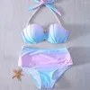 Maillots de bain pour femmes 2pcs / Set Simple Femmes Sexy Maillot de bain rembourré Slim Bikini Off Épaule Séchage rapide