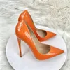 Robe chaussures mode sexy talons hauts 12cm orange femme pompes motif serpent bout pointu designer plus taille