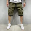 Calções masculinos carga calça casual meados de cintura bolso cordão sólido splice calças esportivas para homem respirável fino ropa para hombre