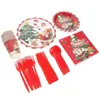 Jednorazowe oprogramowanie do obiadu Dekoracyjne świąteczne przyjęcie stołowe Dekory papierowe kubki dostarczają serwetki z napojami świątecznymi
