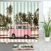 Zasłony prysznicowe Podróż Maty do kąpieli kempingowe Zestaw Ocean Beach Palm drzewa żółty autobus naturalny krajobraz łazienki dywaniki dywaniki dywan