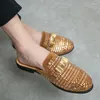 Terlik İtalyan Tasarım Erkek Katır Ayakkabı Mavi Rhinestone Yarım Günlük Loafers Gold Sandals Slip-On