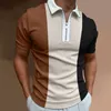 Mens Solid Color Striped Polo Shirt Short Sleeve Golf Turndown Collar Zipper for Men Casual Streetwear Summer Tops 240326