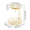 キッチンストレージ2層カウンタートップフルーツバスケットボウル付きバナナハンガーメタルワイヤーフルーツスタンドホルダーオーガナイザー