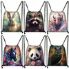 animali Racco Horse Gufo Borsa con coulisse Kawaii Panda Zaini Borsa da viaggio per esterni Borsa per scarpe Titolare Borse per libri per adolescenti Regali T7Ab #