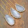 Pendant Necklaces NM15231 10Pcs Sideways Double Bails Natural Stone Agates Slice Gold Color Free Form Chains 18-32inch