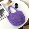 Borse da spiaggia vuote con coulisse Borsa a tracolla intrecciata alla moda morbida per regali da donna (viola)