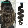 Extensions Balayage Tape Dans Extensions De Cheveux Cheveux Humains Vague De Corps Naturel Noir Highlight Châtaigne Brun Bande Ins Extensions 2.5g / pc 20pcs