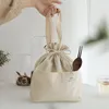 drawstring Canvas Insulated Lunch Bag Thicken Thermal Bento Box Bag Portable Cooler Handbag Outdoor Picnic Food Dinner Ctainer g4Pb#