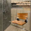 Assento de teca montado de 20 polegadas (aproximadamente 50,8 cm), adequado para chuveiros internos, banco dobrável, banco de assento de chuveiro montado na parede