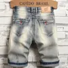 Summer Mens Fashion Stretch Denim Shorts Retro Blue High Street Style Slim Fit Short Jeans Splicing Design 98% Cotton Brand 240327