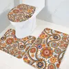 Tapis de bain 3 pièces, ensemble de tapis de salle de bain, motif floral, tapis absorbant, traditionnel indien, Vintage, contour en forme de U, toilettes