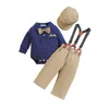 Clothing Sets Infant Baby Boy Tuxedo Clothes Set Long Sleeve Gentleman Outfits Suspender Pants Bowtie Beret Hat Wedding Dress Suit