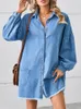 Robes décontractées Été Robe courte Femmes Vintage Denim Femme Élégante Manches longues Dames Lâche Simple Boutonnage Robes