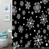 Rideaux de douche Rideau de flocon de neige d'hiver Rideau de polyester imprimé noir et blanc Salle de bain imperméable avec crochets