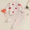 Toddler Baby Valentine s Spring Winter Suit Long Sleeved Crew Neck Stretch Pants Embroidered Heart Patterns