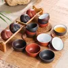 Zestawy herbaciarskie 6pcs duże ceramiczne filiżanki herbaty Zestaw porcelanowy piec zmiana glazury gruboziarniste garncarskie filiżanki chińskie