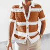 Casual Mens Knitted Shirts Spring Summer Loose Short Sleeve Buttoned Lapel Knit Cardigans Men Clothes Vintage Striped Shirt 240321